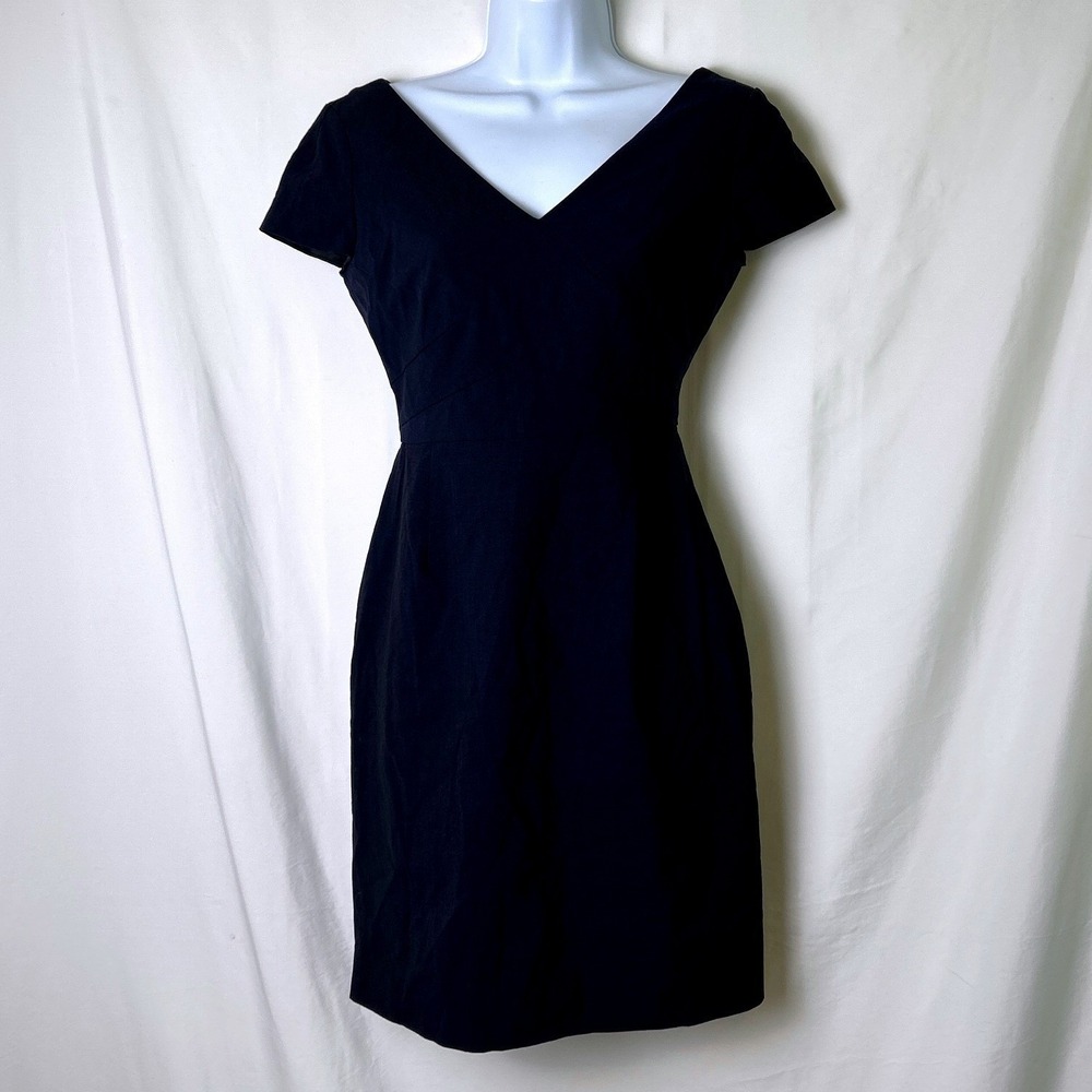 Banana Republic Womens Wool Blend V-Neck Knee Length Dress Size 2P Navy Blue